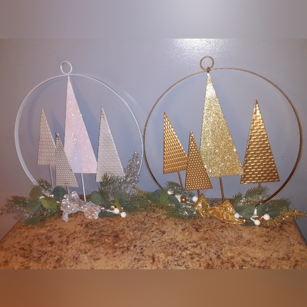 Christmas Decoration Silver & Gold Metal Wall Art Set